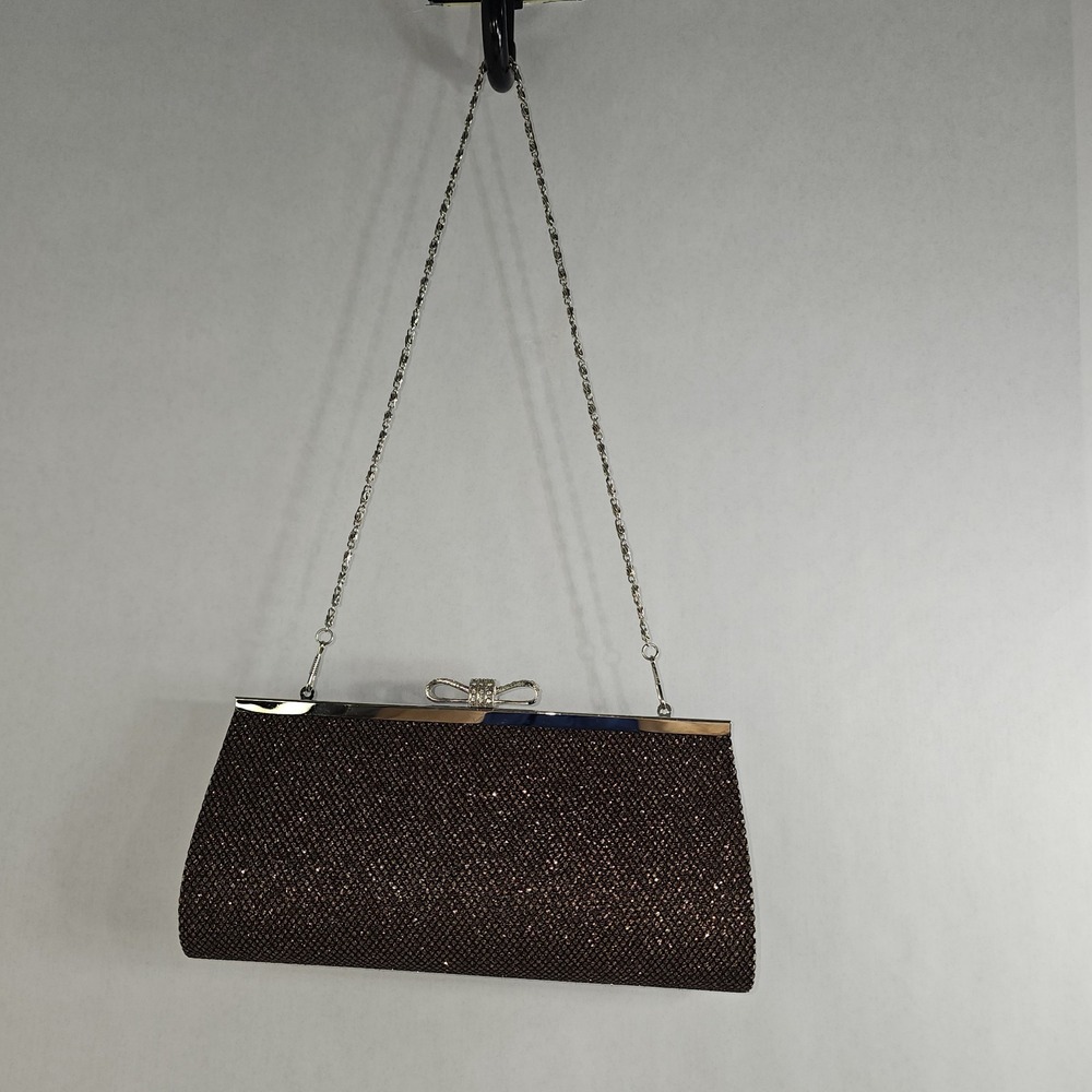 EUC  D'Margeaux New York Sparkly Coffee/Bronze Evening Clutch Silver Chain Bag